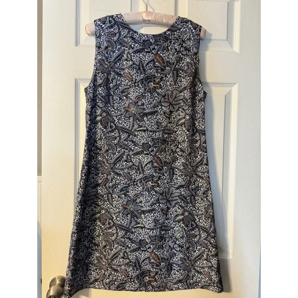 Tory Burch Dress SILK Sheath 8 Blue White Orange Sleeveless Career Church